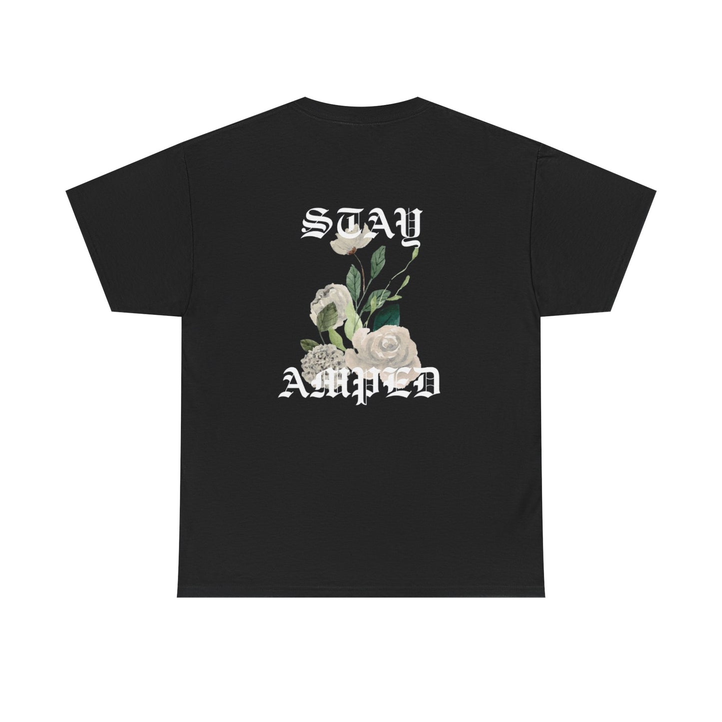 STAY AMPED Floral Tee – Cream on Black