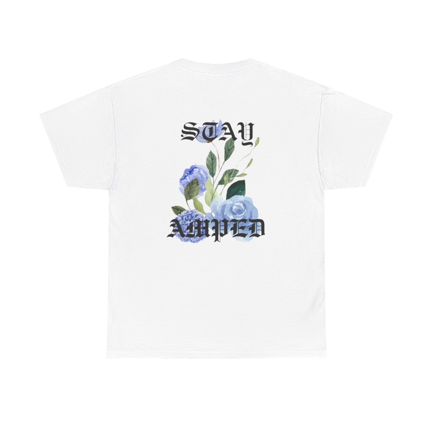 STAY AMPED Floral Tee – Blue on White