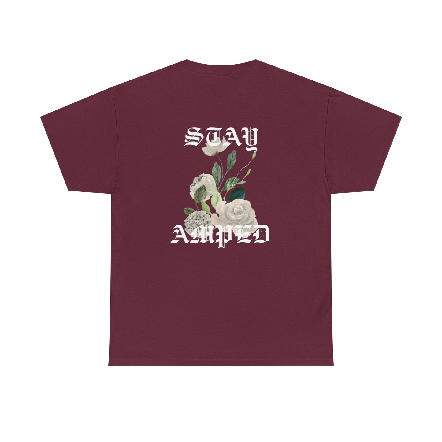 STAY AMPED Floral Tee – Cream on Maroon