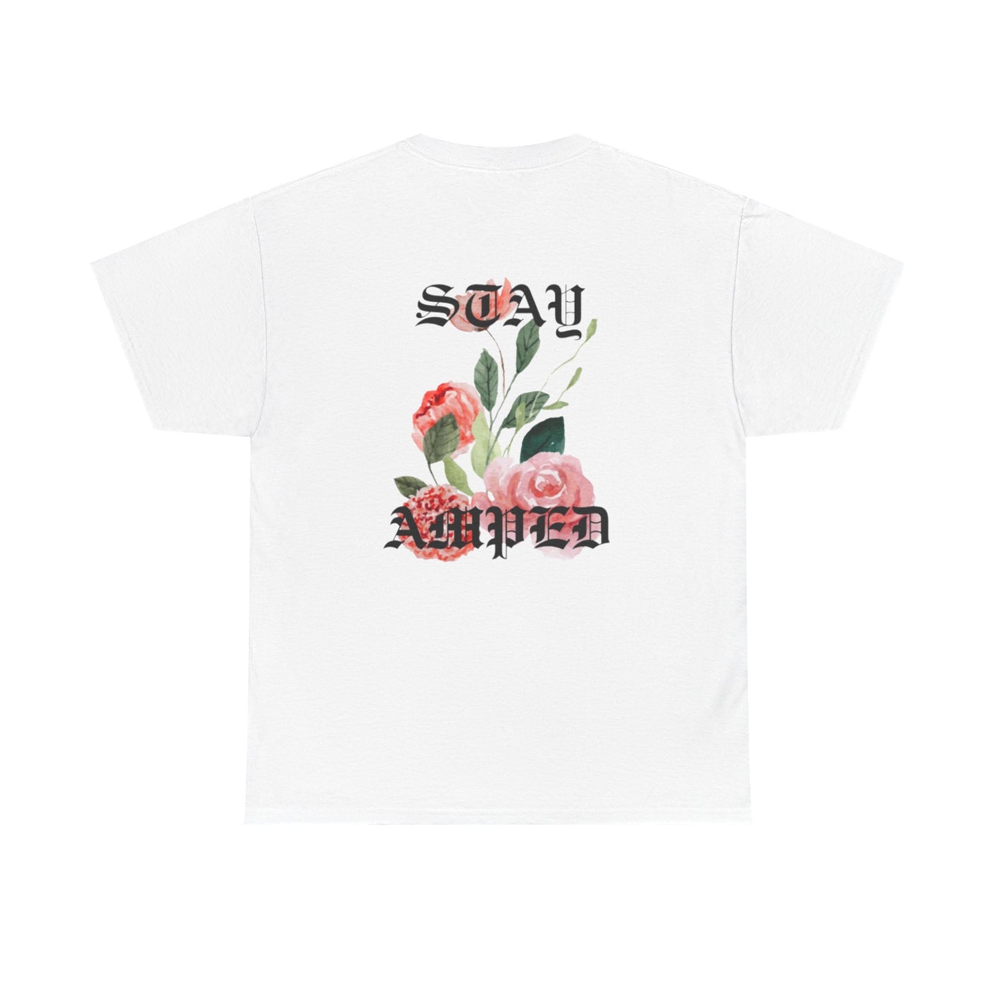 STAY AMPED Floral Tee – Pink on White