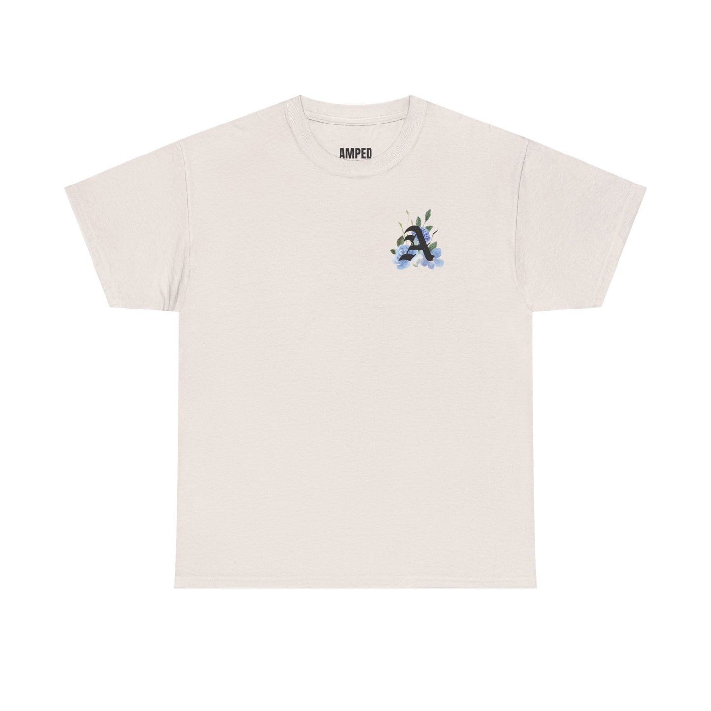STAY AMPED Floral Tee – Blue on Grey