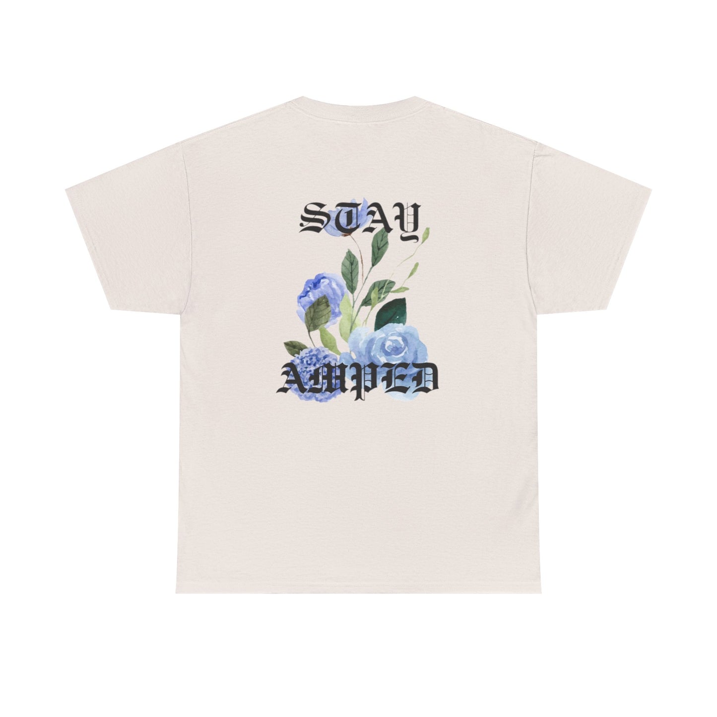 STAY AMPED Floral Tee – Blue on Grey