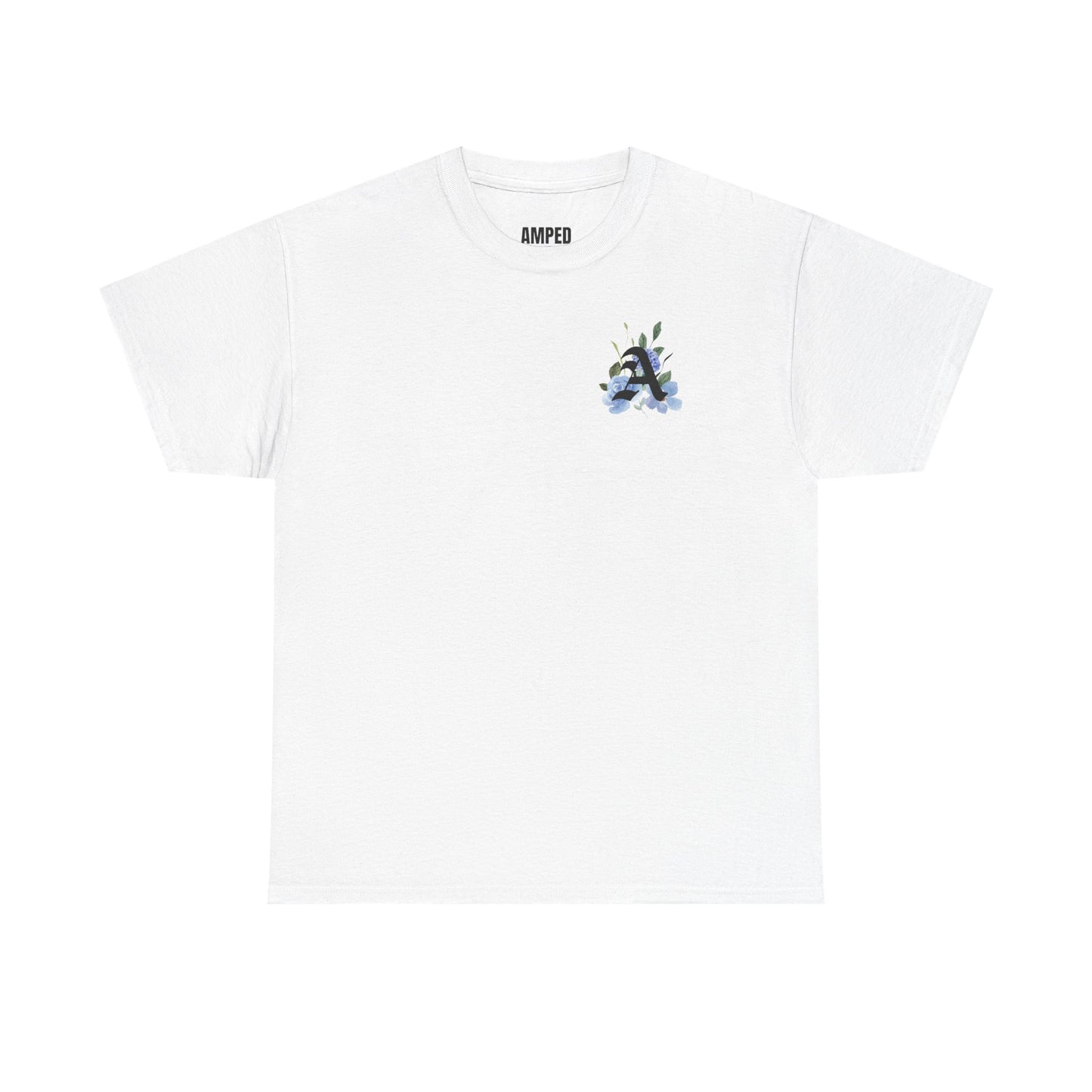 STAY AMPED Floral Tee – Blue on White